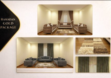 "Ramadan Gold Package furniture set with sofas, curtains and rug – ardanfurniture"