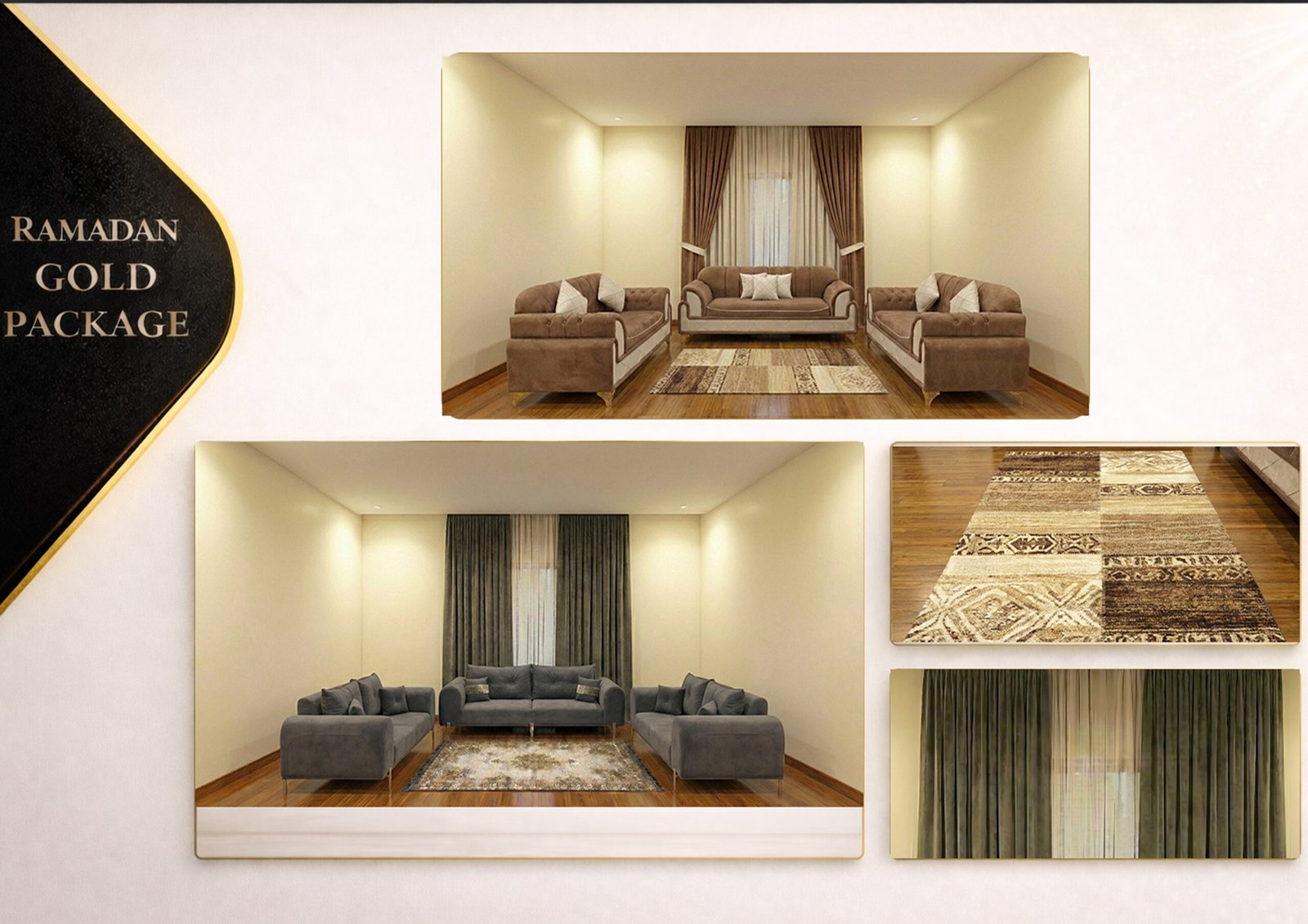 G "Ramadan Gold Package furniture set with sofas, curtains and rug – ardanfurniture"