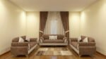 "Ramadan Gold Package brown 7-seater sofa set with matching curtains and rug – ardanfurniture"