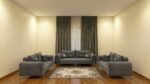 "Ramadan Gold Package grey 7-seater sofa set with curtain and rug – ardanfurniture"