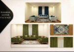 "Ramadan Silver Package living room setup with sofas, curtains and rug – ardanfurniture"